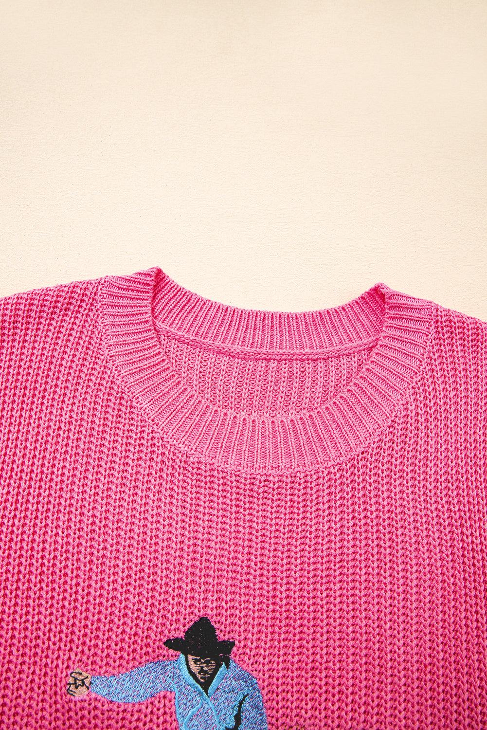 Bright Pink Western Cowboy Embroidery Round Neck Sleeveless Sweater-TOPS / DRESSES-[Adult]-[Female]-2022 Online Blue Zone Planet