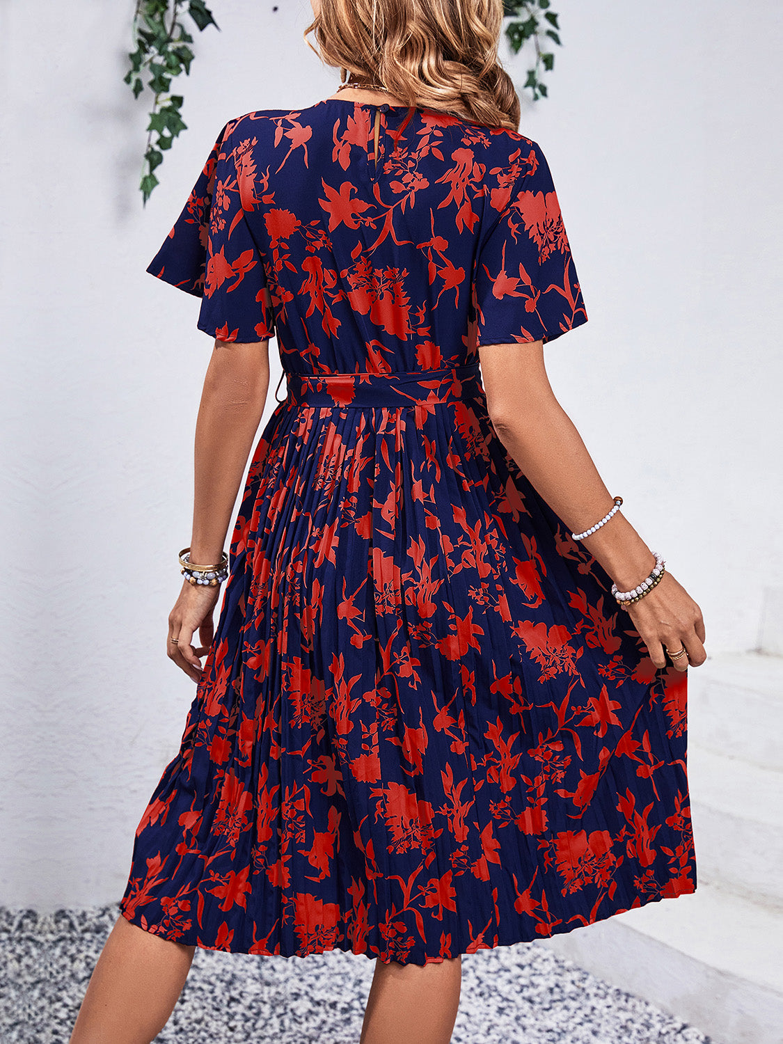 Printed Round Neck Short Sleeve Dress-TOPS / DRESSES-[Adult]-[Female]-2022 Online Blue Zone Planet