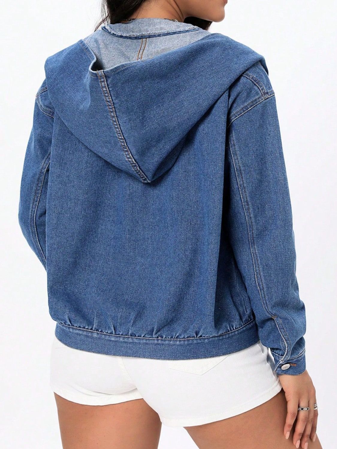 Button Up Hooded Denim Top-TOPS / DRESSES-[Adult]-[Female]-2022 Online Blue Zone Planet