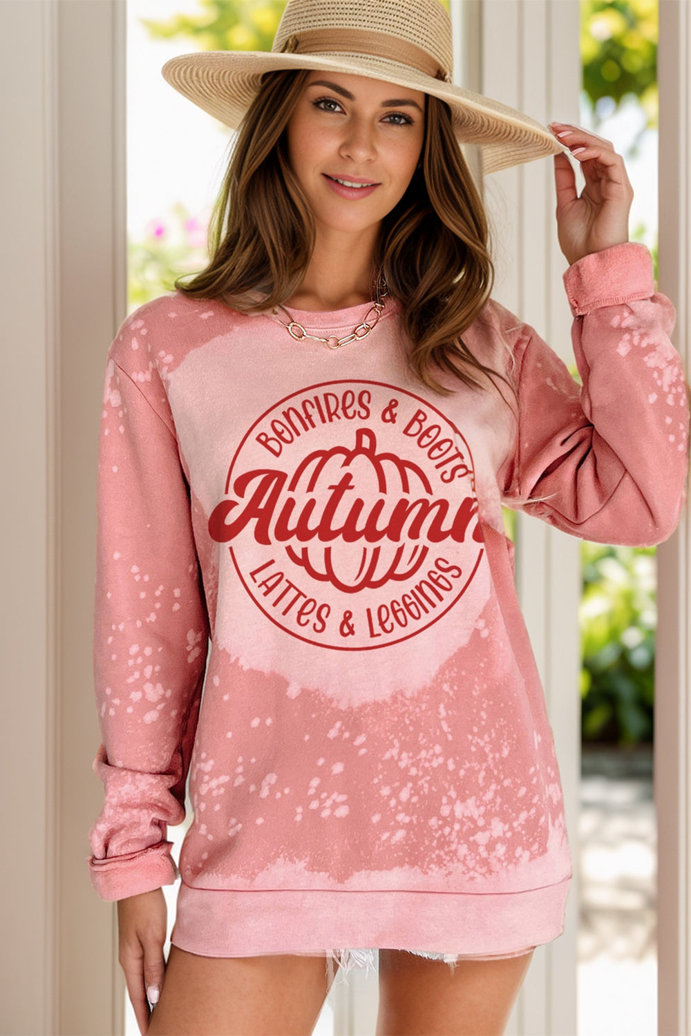 Letter Graphic Long Sleeve Sweatshirt-TOPS / DRESSES-[Adult]-[Female]-Dusty Pink-S-2022 Online Blue Zone Planet