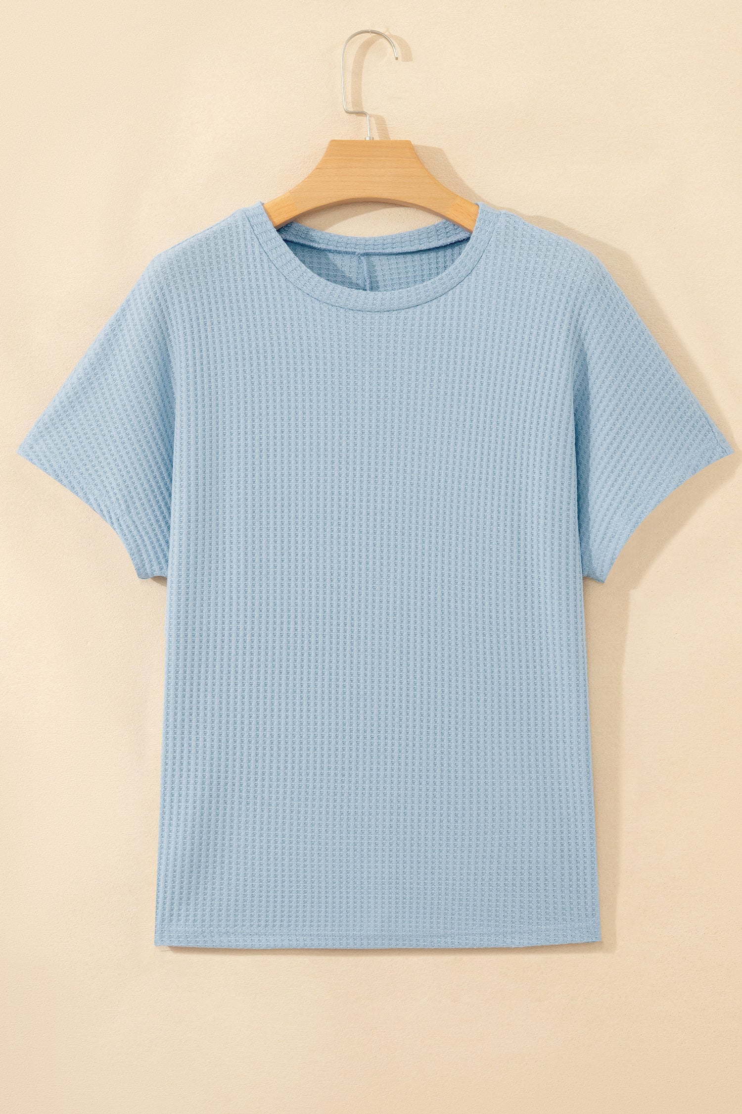 Sea Green Waffle Textured Knit Dolman Short Sleeve Loose Top-Tops/Tops & Tees-[Adult]-[Female]-2022 Online Blue Zone Planet