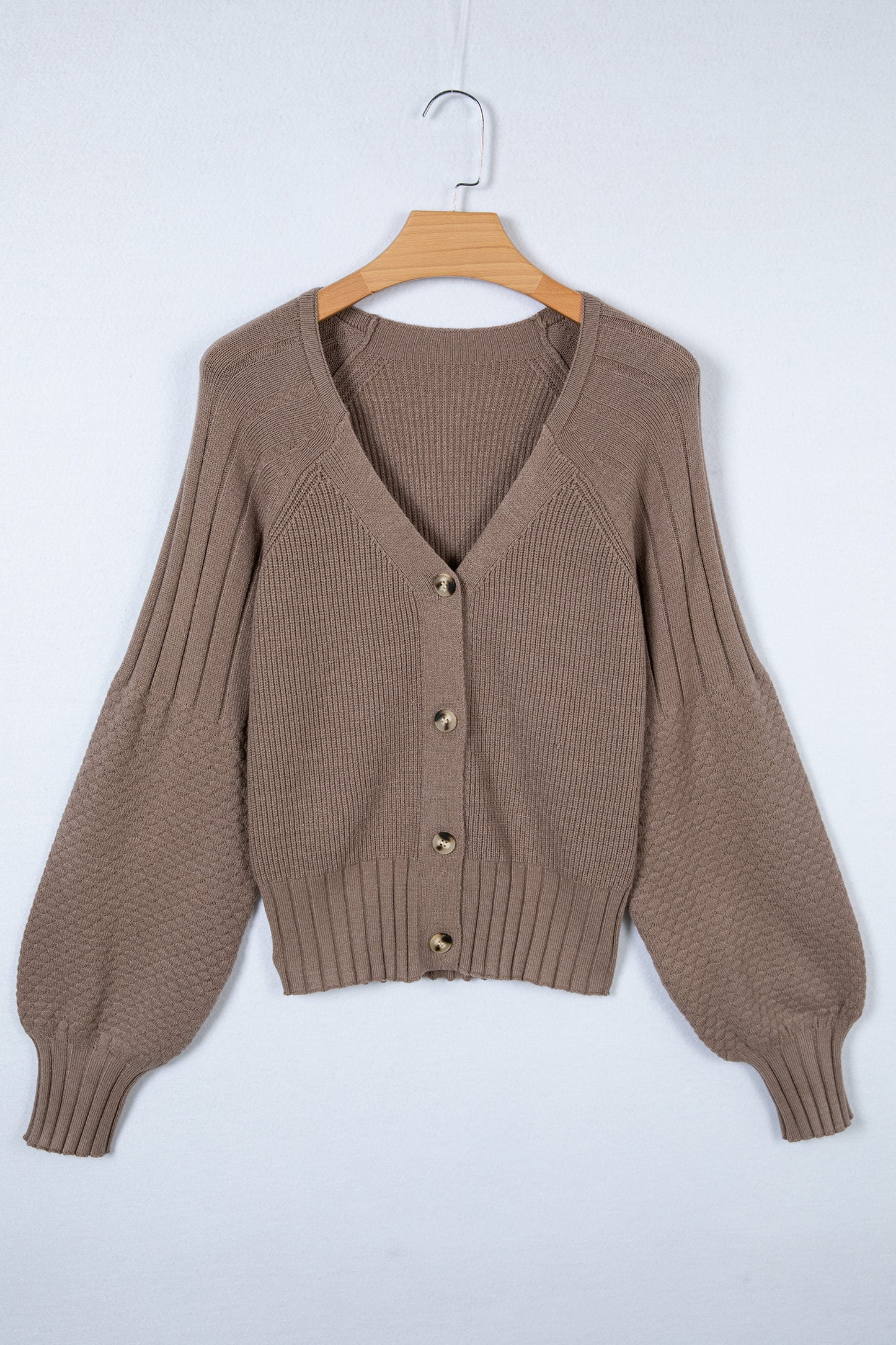 Goat Mixed Texture Knit Button V Neck Sweater Cardigan-TOPS / DRESSES-[Adult]-[Female]-2022 Online Blue Zone Planet