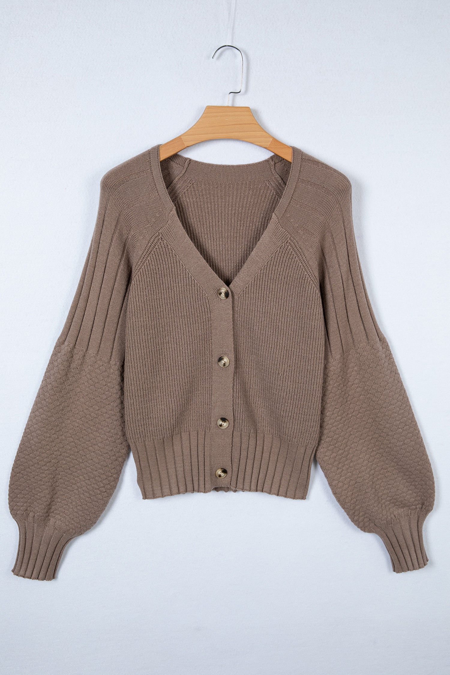 Goat Mixed Texture Knit Button V Neck Sweater Cardigan-TOPS / DRESSES-[Adult]-[Female]-2022 Online Blue Zone Planet