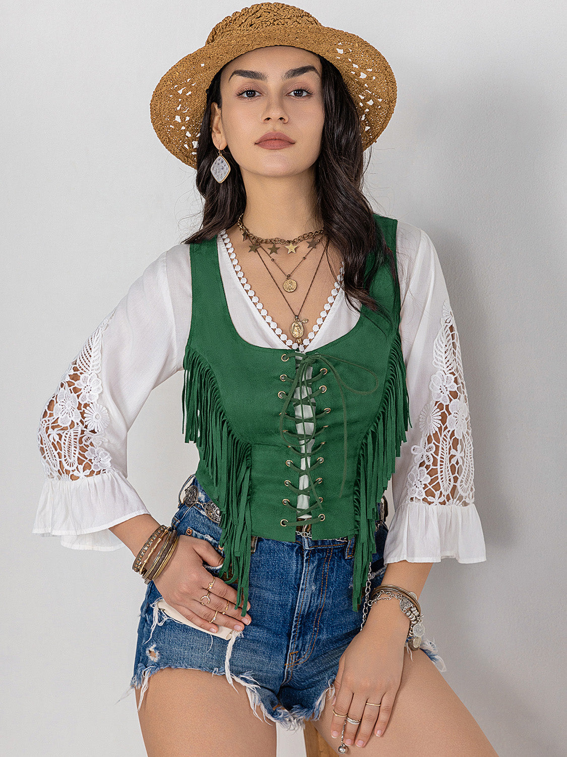 Fringe Lace-Up Wide Strap Tank-TOPS / DRESSES-[Adult]-[Female]-2022 Online Blue Zone Planet