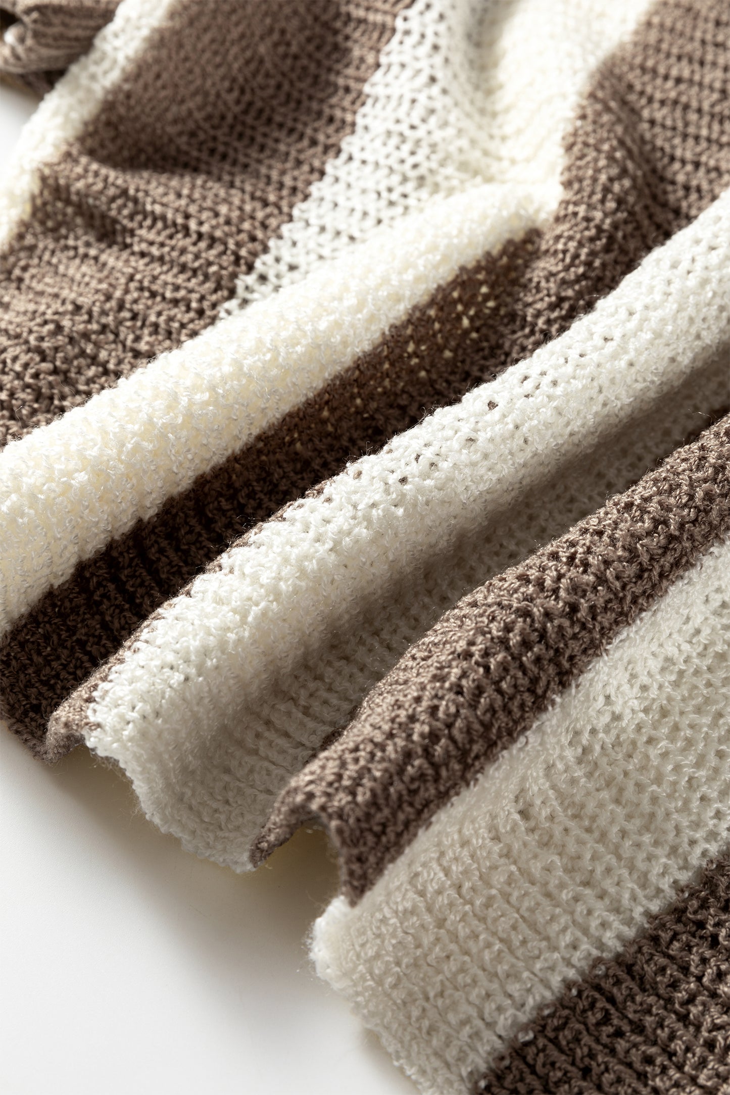 Brown Stripe Colorblock V Neck Bracelet Sleeve Sweater-Bracelet-[Adult]-[Female]-2022 Online Blue Zone Planet