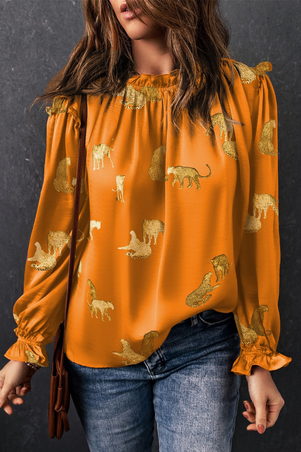 Frill Animal Flounce Sleeve Blouse-TOPS / DRESSES-[Adult]-[Female]-Tangerine-S-2022 Online Blue Zone Planet