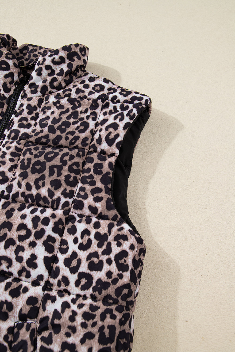 Brown Leopard Quilted Full Zipper Casual Puff Vest-Outerwear/Vests-[Adult]-[Female]-2022 Online Blue Zone Planet