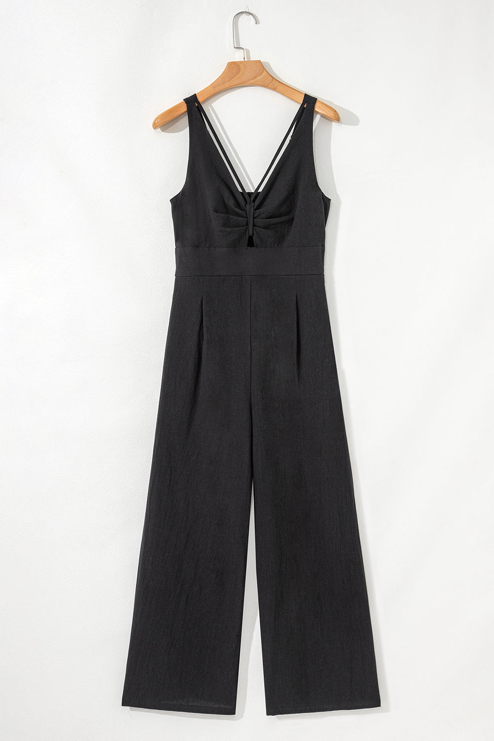 Black Front Cut Out Smocked Back Sleeveless Wide Leg Jumpsuit-Bottoms/Jumpsuits & Rompers-[Adult]-[Female]-2022 Online Blue Zone Planet