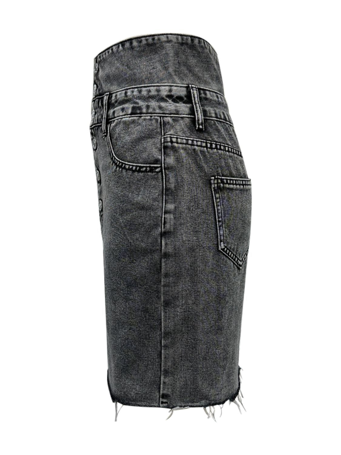 Raw Hem High Waist Denim Skirt-BOTTOMS SIZES SMALL MEDIUM LARGE-[Adult]-[Female]-2022 Online Blue Zone Planet