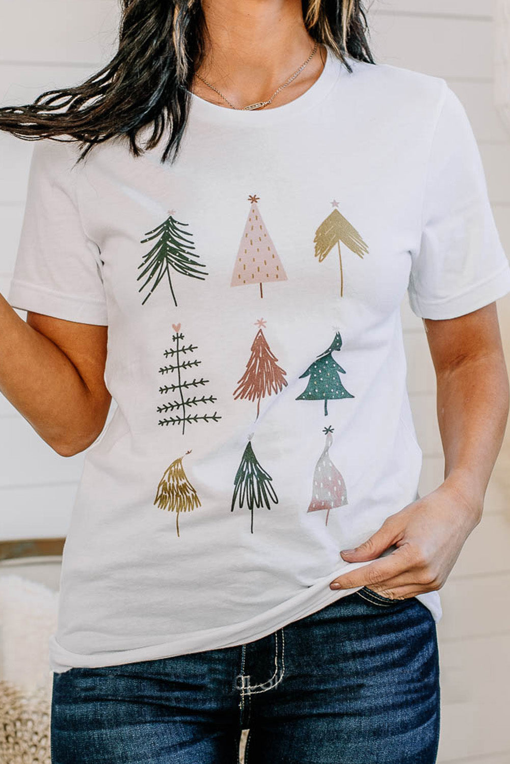 White Christmas Tree Graphic Tee-Graphic/Graphic Tees-[Adult]-[Female]-White-S-2022 Online Blue Zone Planet