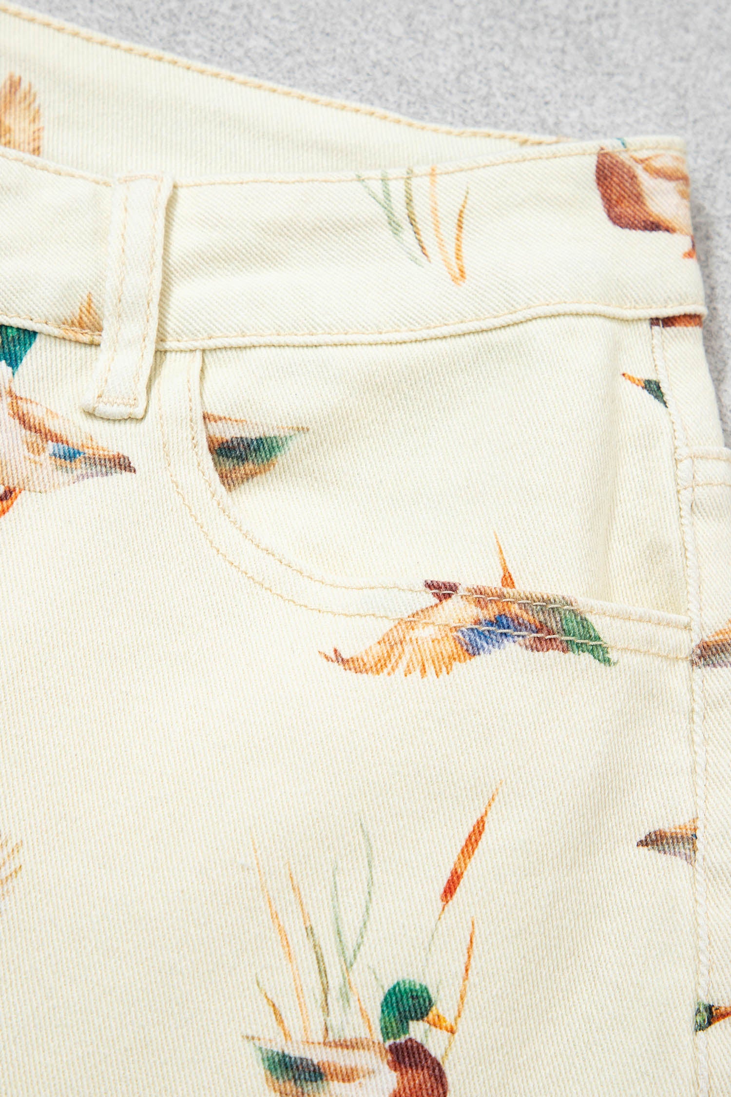 Beige Stylish Mallard Printed Cuffed Hem Shift Jeans-Bottoms/Jeans-[Adult]-[Female]-2022 Online Blue Zone Planet