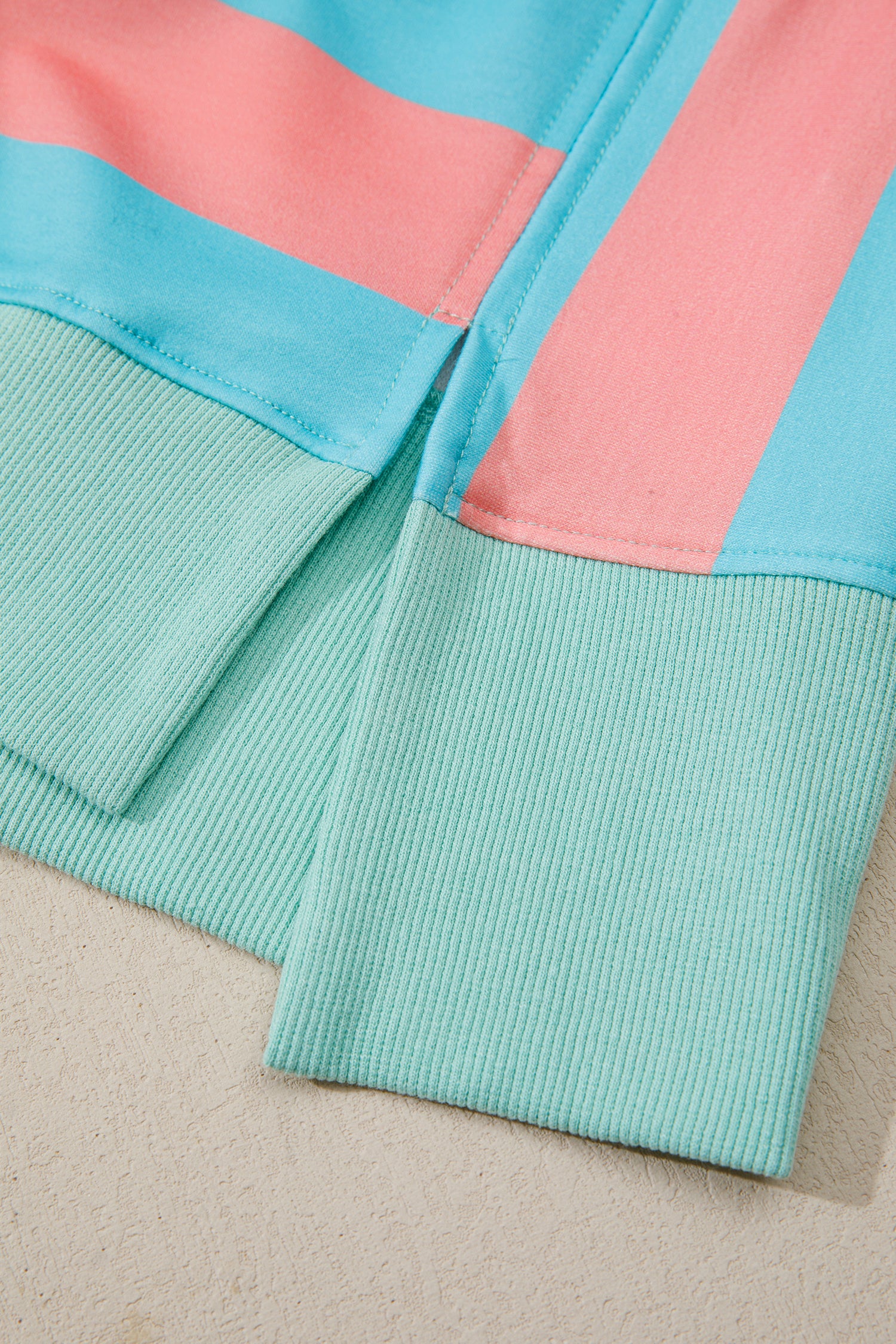 Pink Stripe Colorblock Drop Shoulder Buttoned Collar Side Slit Pullover Top-Tops/Long Sleeve Tops-[Adult]-[Female]-2022 Online Blue Zone Planet