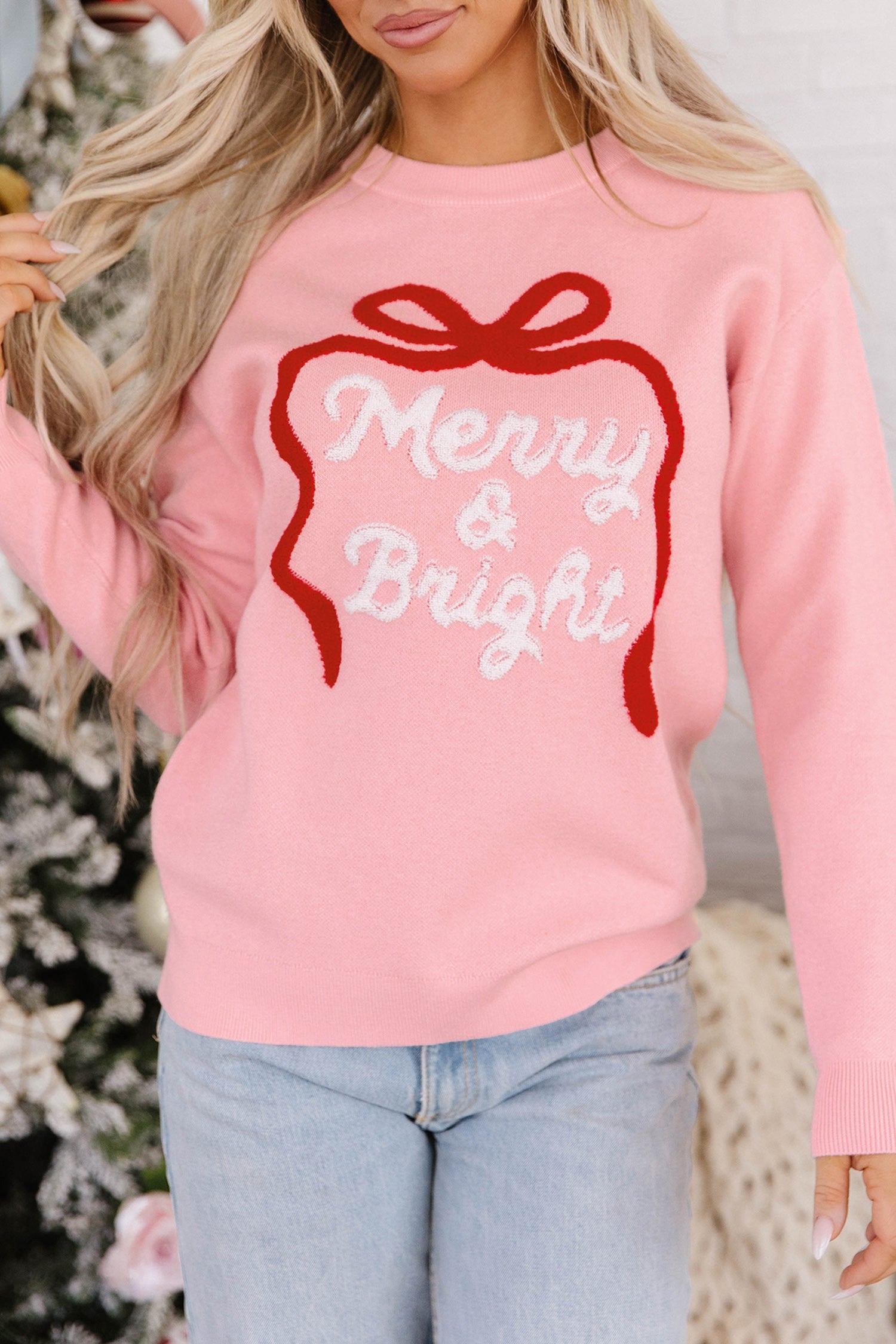 Gossamer Pink Drop Shoulder Round Neck Towel Embroidery Slogan Pullover Sweater-TOPS / DRESSES-[Adult]-[Female]-2022 Online Blue Zone Planet