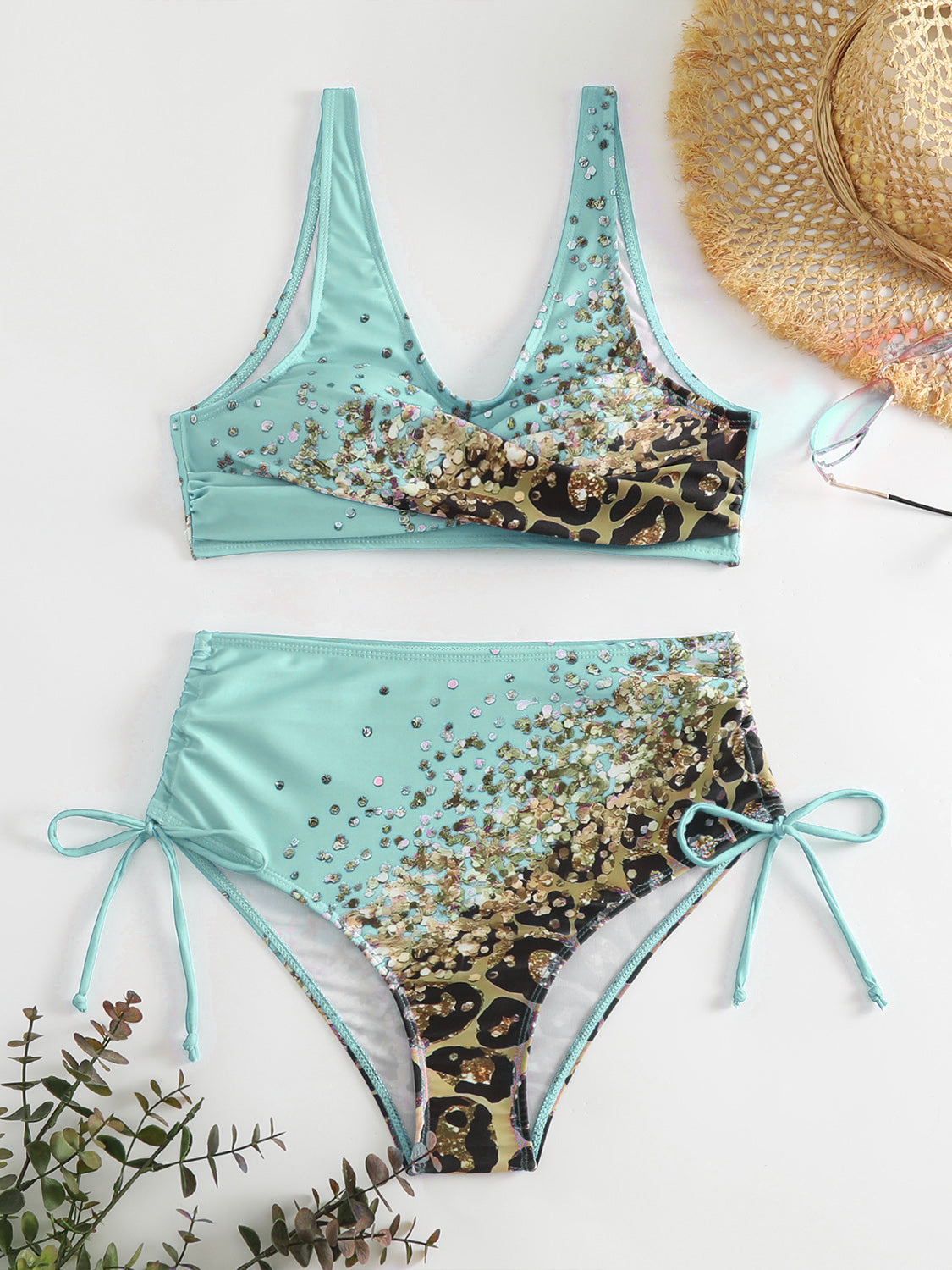 Lace-Up Printed Wide Strap Bikini Set BLUE ZONE PLANET