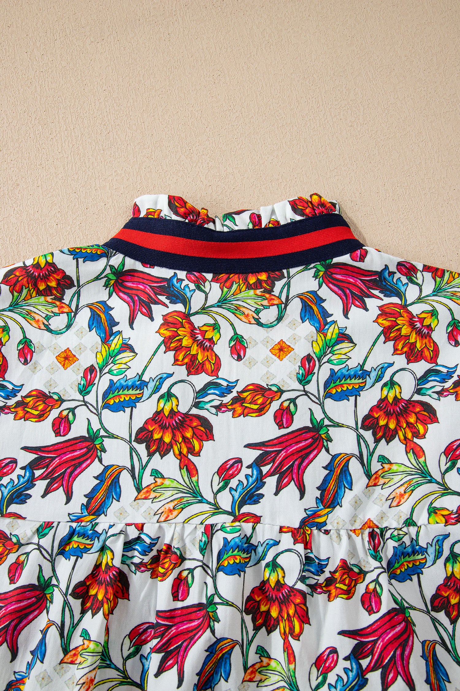 Multicolour Contrasted V Neckline Floral Puff Short Sleeve Blouse-Tops/Blouses & Shirts-[Adult]-[Female]-2022 Online Blue Zone Planet