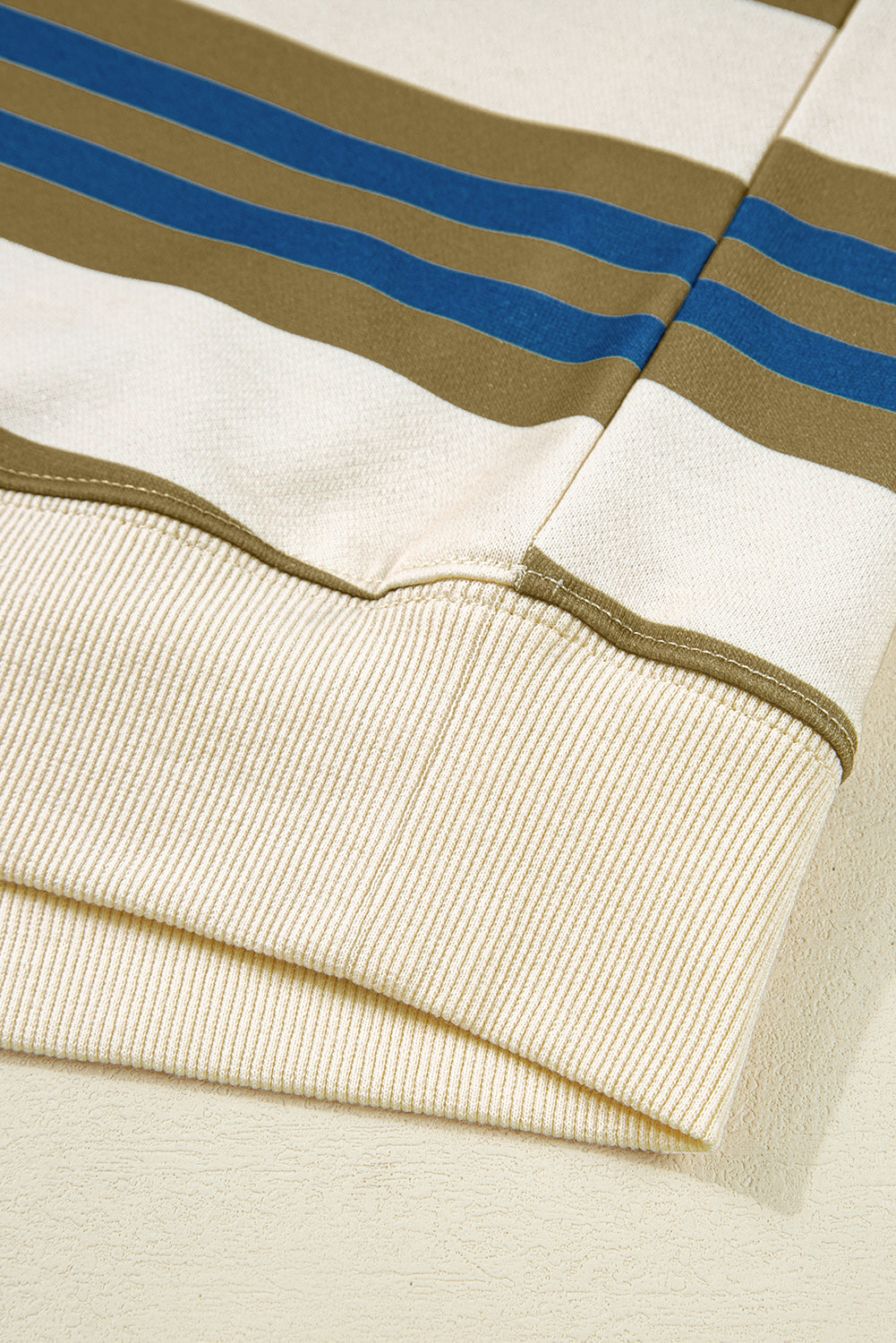 Khaki Stripe Crew Neck Drop Shoulder Pullover Sweatshirt-Tops/Sweatshirts & Hoodies-[Adult]-[Female]-2022 Online Blue Zone Planet