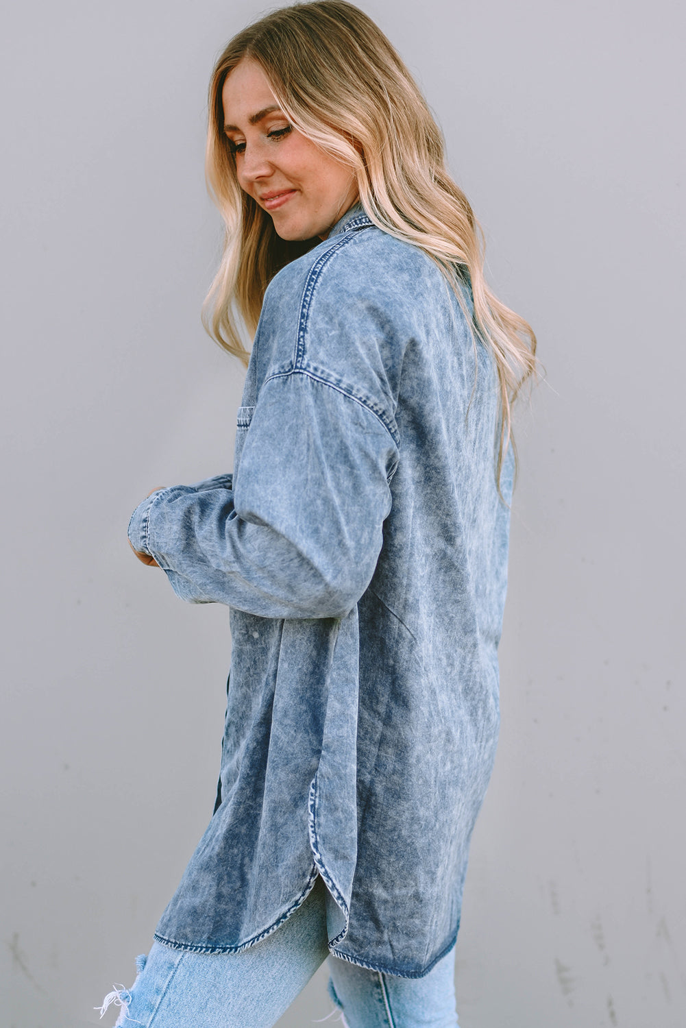 Sky Blue Vintage Washed Chest Pocket Denim Shirt-Sale (50% OFF)/30% OFF-[Adult]-[Female]-2022 Online Blue Zone Planet