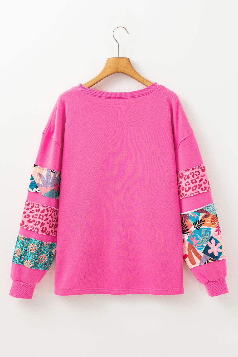 Blue Zone Planet | Sachet Pink Mixed Print Patch Drop Shoulder Pullover Top-Tops/Long Sleeve Tops-[Adult]-[Female]-2022 Online Blue Zone Planet