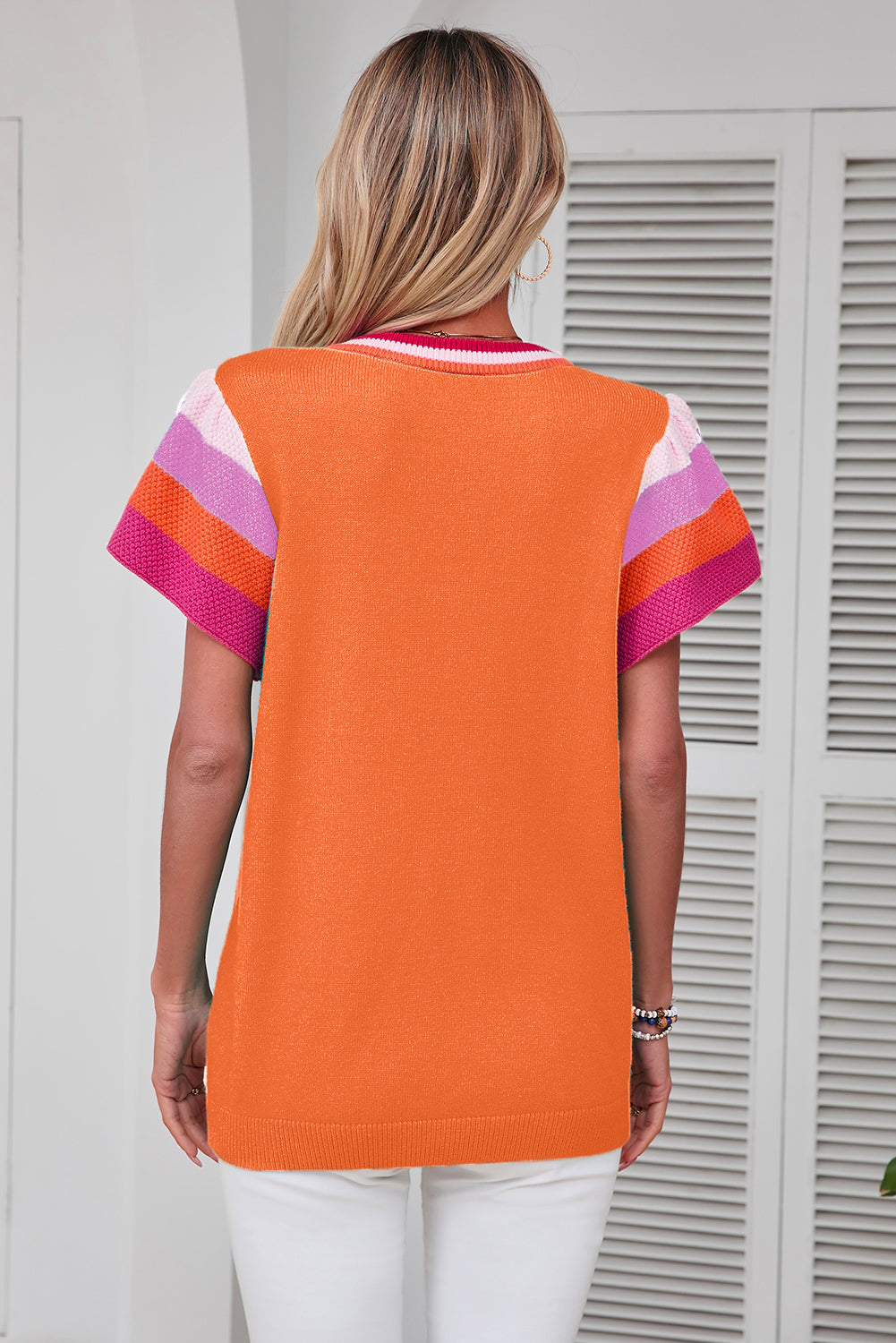 Color Block Round Neck Knit Top-TOPS / DRESSES-[Adult]-[Female]-2022 Online Blue Zone Planet