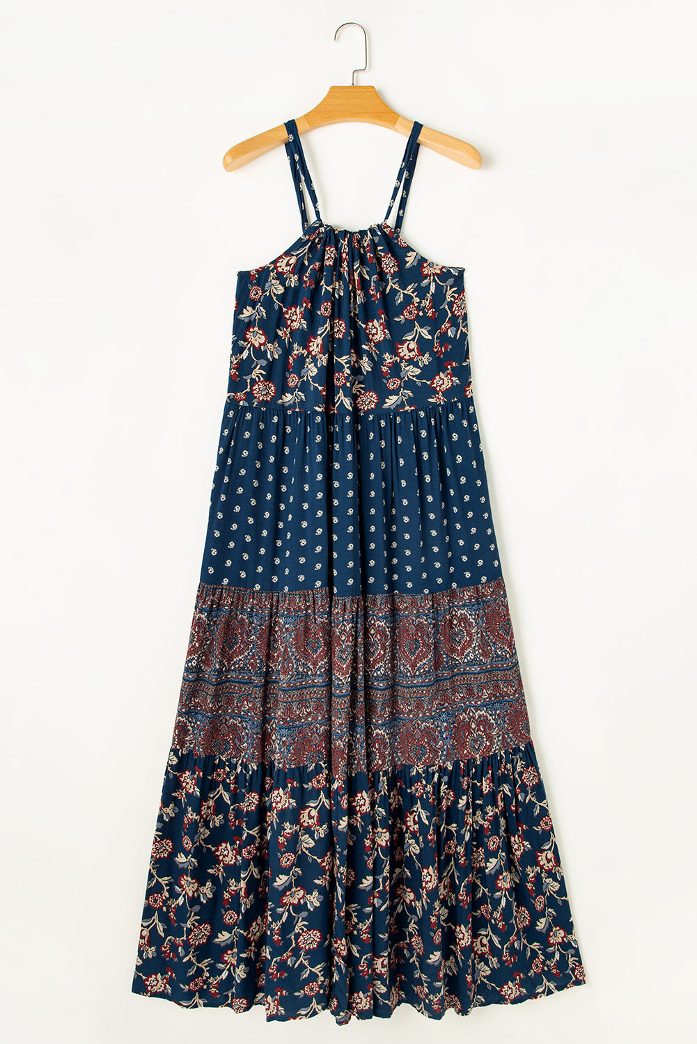 Blue Zone Planet | Blue Boho Floral Splicing Sleeveless Maxi Dress-TOPS / DRESSES-[Adult]-[Female]-2022 Online Blue Zone Planet