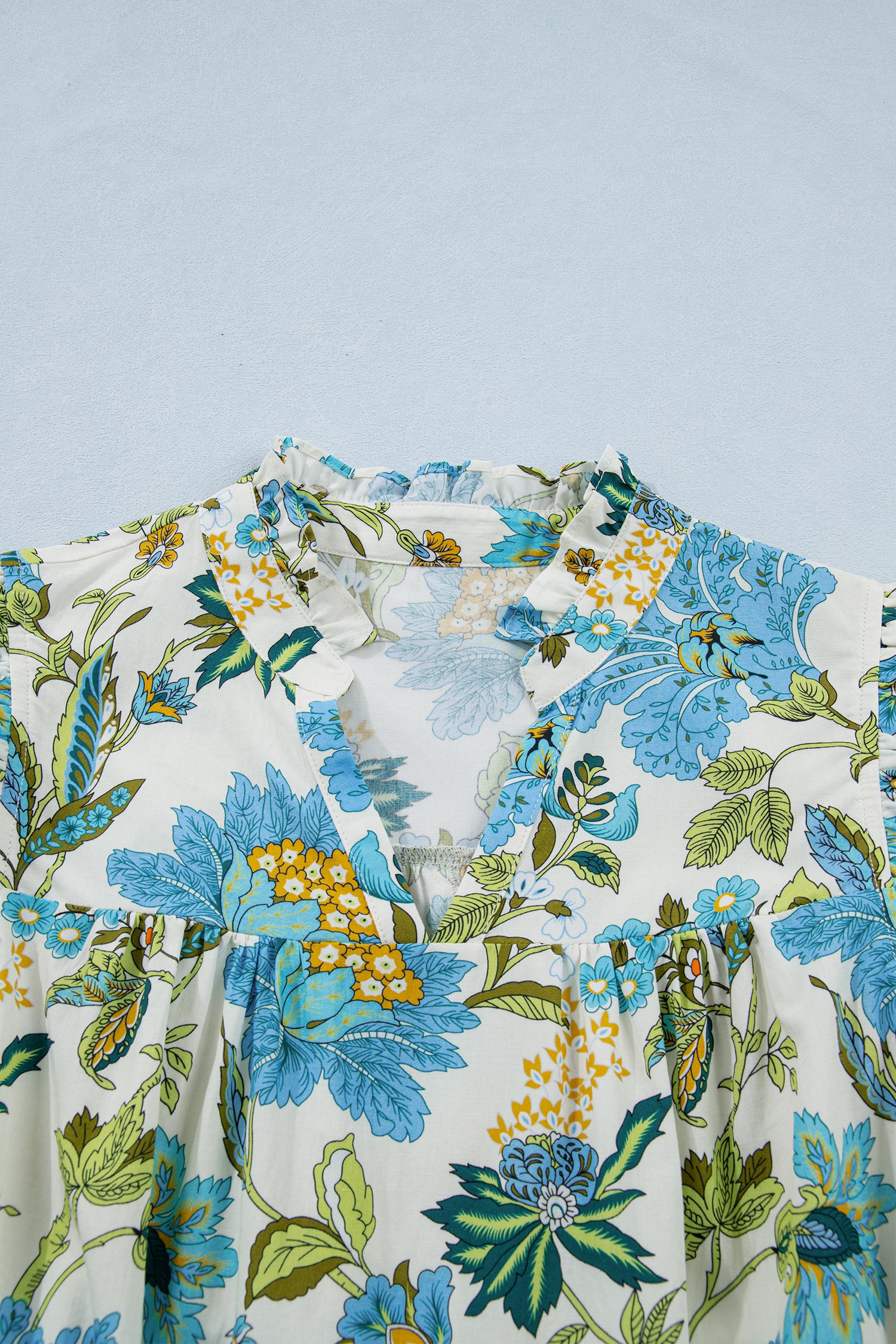 Beige Floral Print V Neck Triple Ruffle Short Sleeve Shift Mini Dress-TOPS / DRESSES-[Adult]-[Female]-2022 Online Blue Zone Planet