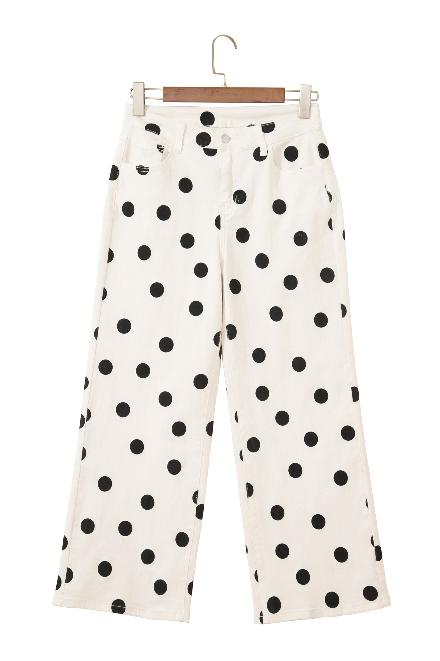 White Polka Dot Print Wide Leg Ankle-Length Jeans-Bottoms/Jeans-[Adult]-[Female]-2022 Online Blue Zone Planet
