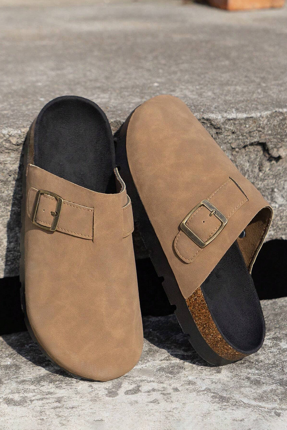 Light French Beige Suede Buckle Detail Slippers-Shoes & Bags/Slippers-[Adult]-[Female]-2022 Online Blue Zone Planet
