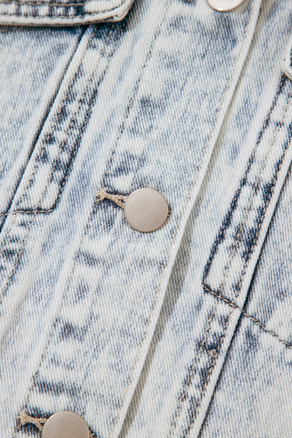 Beau Blue Light Wash Buttoned Chest Pocket Puff Sleeve Denim Jacket-Outerwear/Denim jackets-[Adult]-[Female]-2022 Online Blue Zone Planet