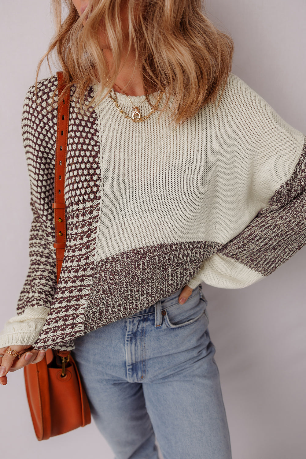 Dark Khaki Color Block Back Tie Drop Shoulder Loose Sweater-Sweaters & Cardigans/Sweaters-[Adult]-[Female]-2022 Online Blue Zone Planet