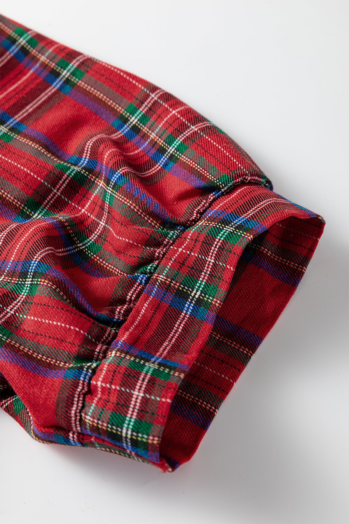 Red Plaid Print Contrast Trim V Neck Short Sleeve Blouse-Tops/Blouses & Shirts-[Adult]-[Female]-2022 Online Blue Zone Planet