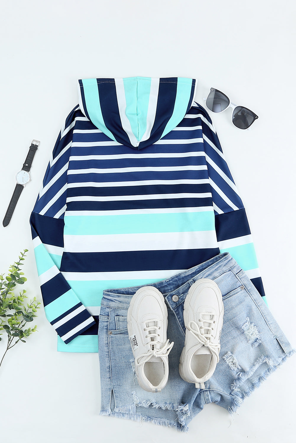 Multi Striped Drawstring Long Sleeve Hoodie-Sale (50% OFF)/70% OFF-[Adult]-[Female]-2022 Online Blue Zone Planet