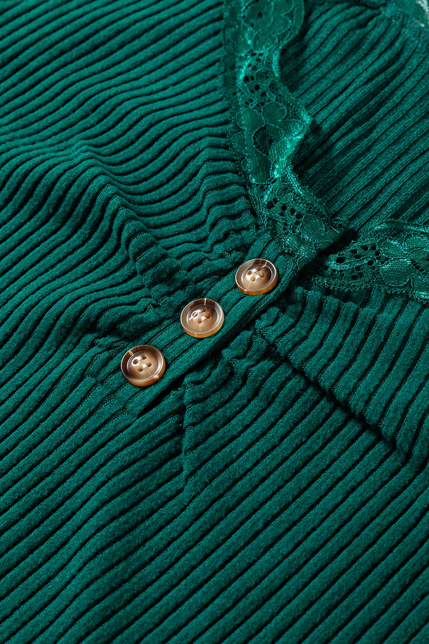 Skobeloff Lace Neckline Button Decor Lettuce Edge Long Sleeve Ribbed Top-Tops/Long Sleeve Tops-[Adult]-[Female]-2022 Online Blue Zone Planet