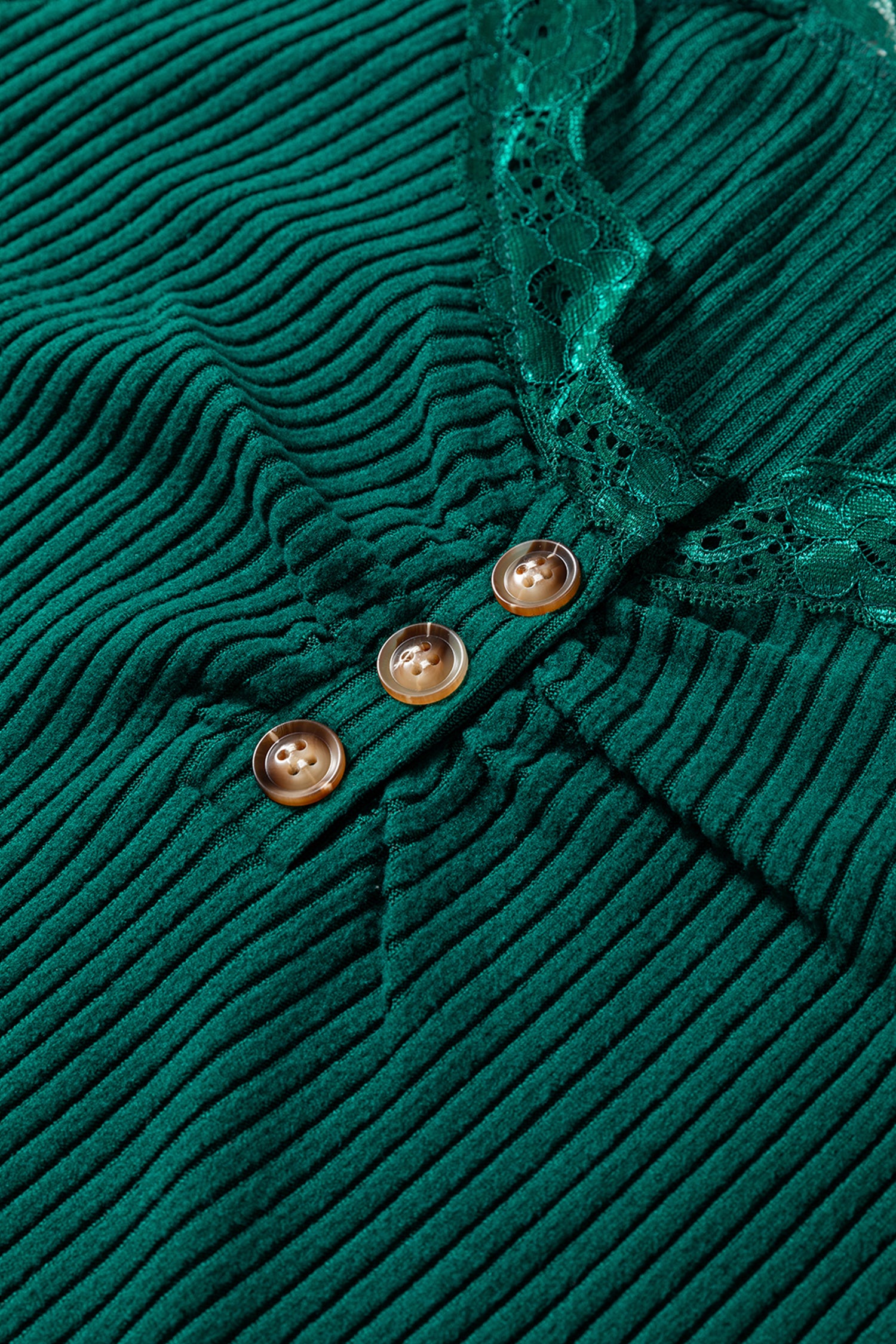 Skobeloff Lace Neckline Button Decor Lettuce Edge Long Sleeve Ribbed Top-Tops/Long Sleeve Tops-[Adult]-[Female]-2022 Online Blue Zone Planet