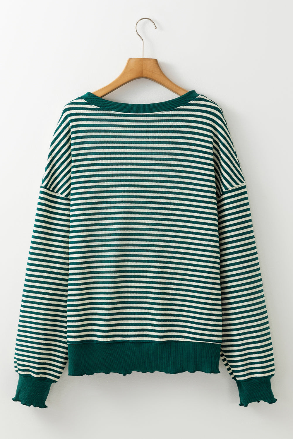 Blue Zone Planet | Green Stripe Drop Shoulder Long Sleeve Top-Long Sleeve Tops-[Adult]-[Female]-2022 Online Blue Zone Planet