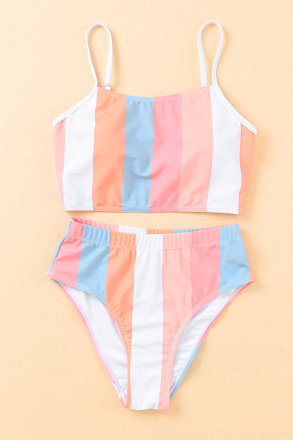 Orange Striped Colorblock High Waist Two Piece Swimsuit-Bikini Sets-[Adult]-[Female]-2022 Online Blue Zone Planet