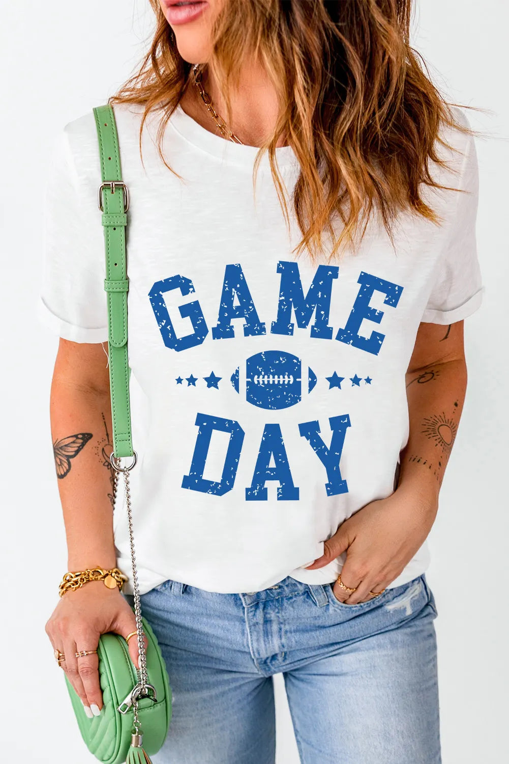 GAME DAY Round Neck Short Sleeve T-Shirt-TOPS / DRESSES-[Adult]-[Female]-2022 Online Blue Zone Planet