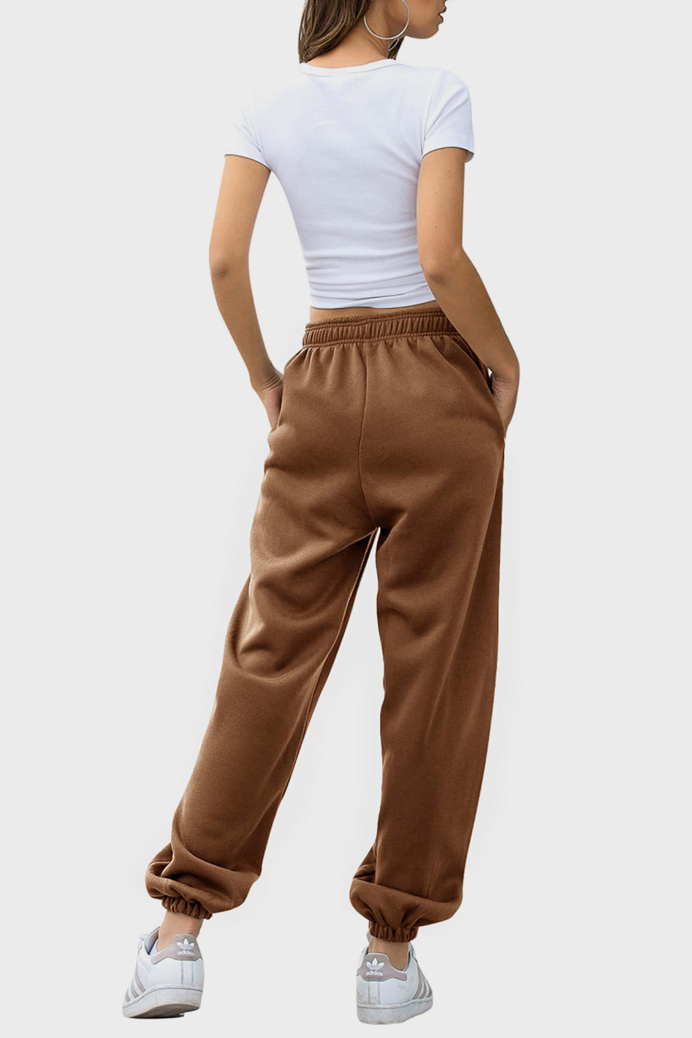 Elastic Waist Joggers with Pockets-TOPS / DRESSES-[Adult]-[Female]-Coffee Brown-S-2022 Online Blue Zone Planet