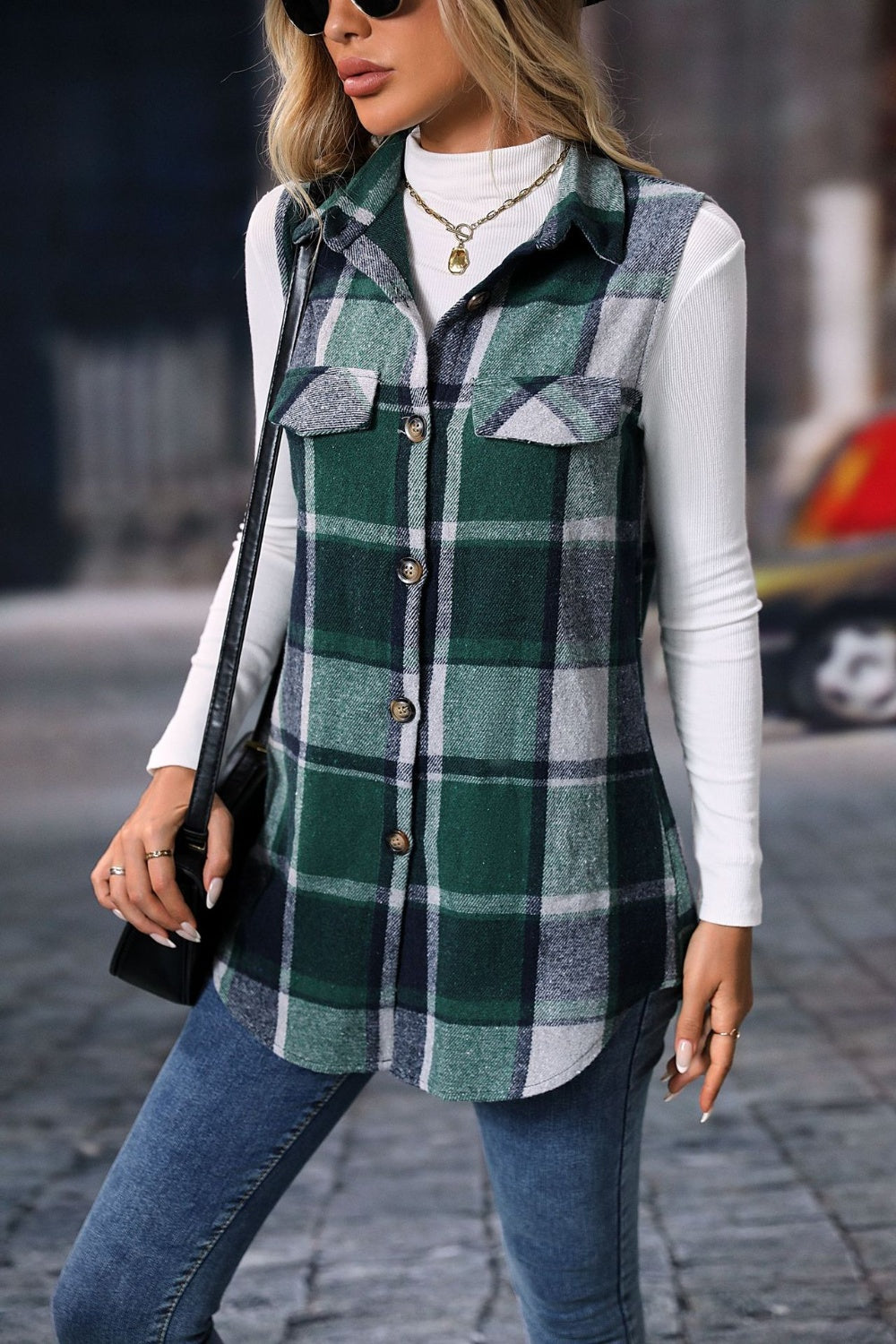 Blue Zone Planet | Plaid Button Up Vest Coat-TOPS / DRESSES-[Adult]-[Female]-2022 Online Blue Zone Planet