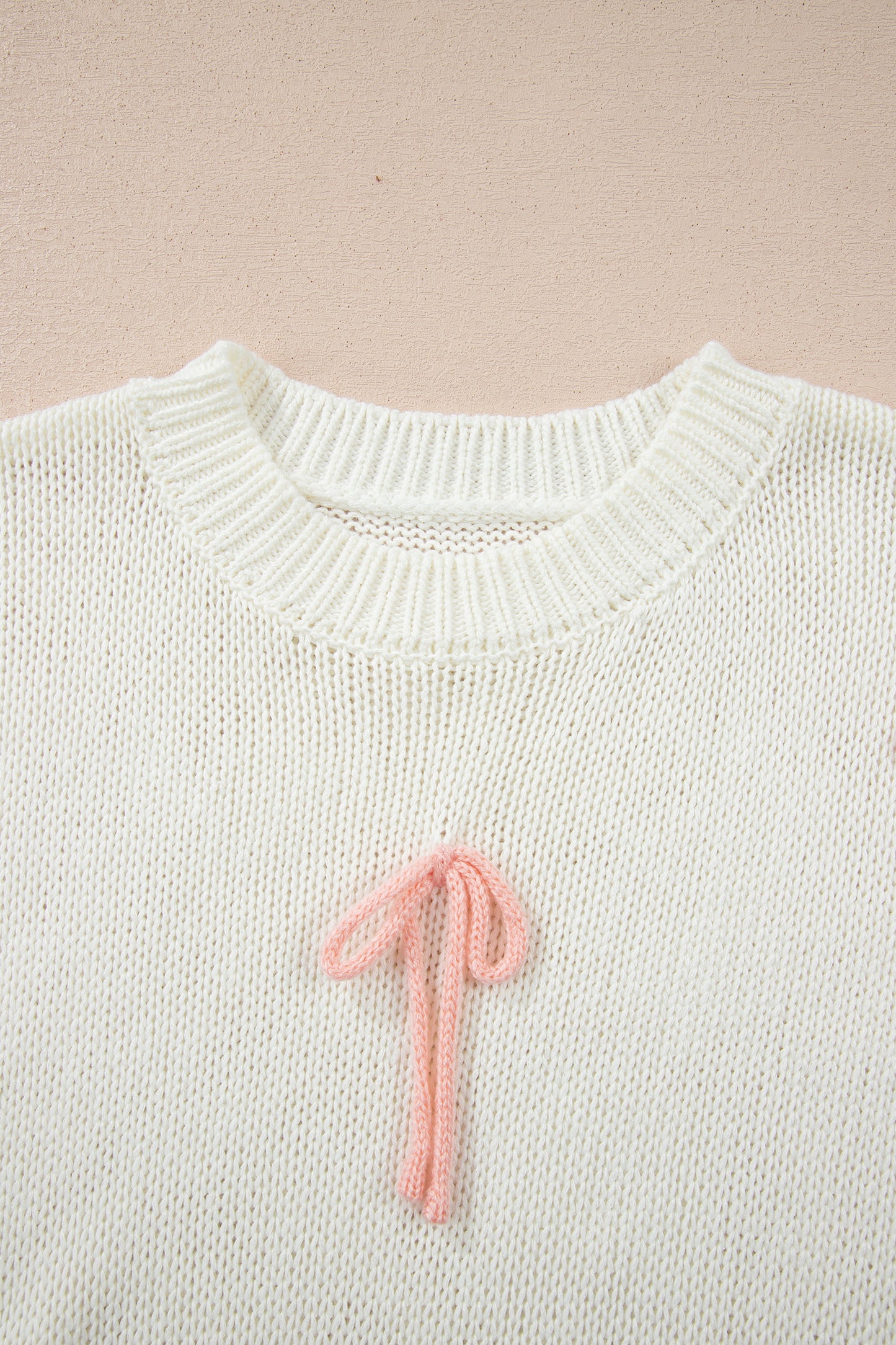White Short Sleeve Knit Contrast Bow Knot Loose Sweater-TOPS / DRESSES-[Adult]-[Female]-2022 Online Blue Zone Planet