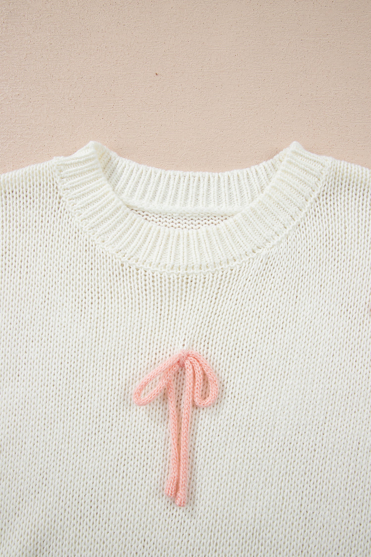 White Short Sleeve Knit Contrast Bow Knot Loose Sweater-TOPS / DRESSES-[Adult]-[Female]-2022 Online Blue Zone Planet