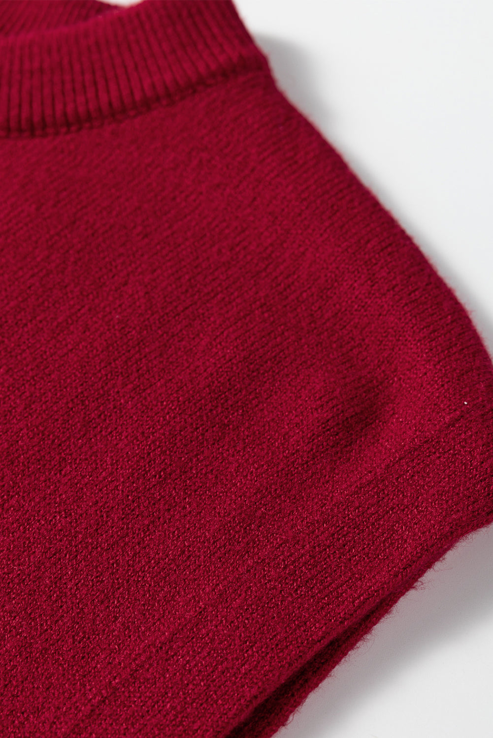 Racing Red Solid Color Crew Neck Knit Cap Sleeve Sweater-TOPS / DRESSES-[Adult]-[Female]-2022 Online Blue Zone Planet