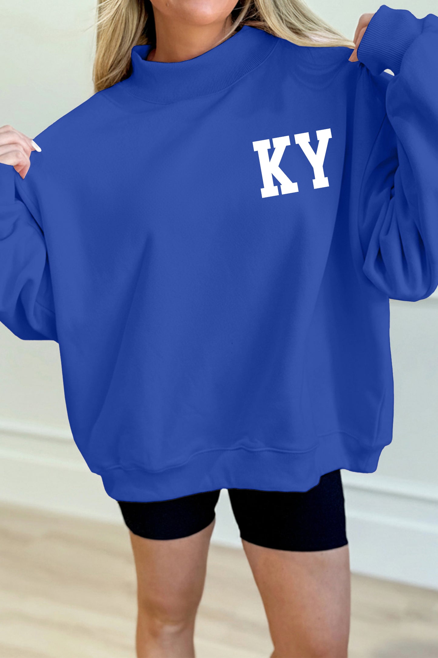 Dark Blue KY KENTUCKY Printed Mock Neck Sweatshirt-Graphic/Graphic Sweatshirts-[Adult]-[Female]-2022 Online Blue Zone Planet