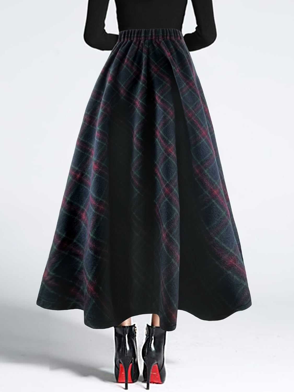 Plaid Elastic Waist Midi Skirt-BOTTOMS SIZES SMALL MEDIUM LARGE-[Adult]-[Female]-2022 Online Blue Zone Planet