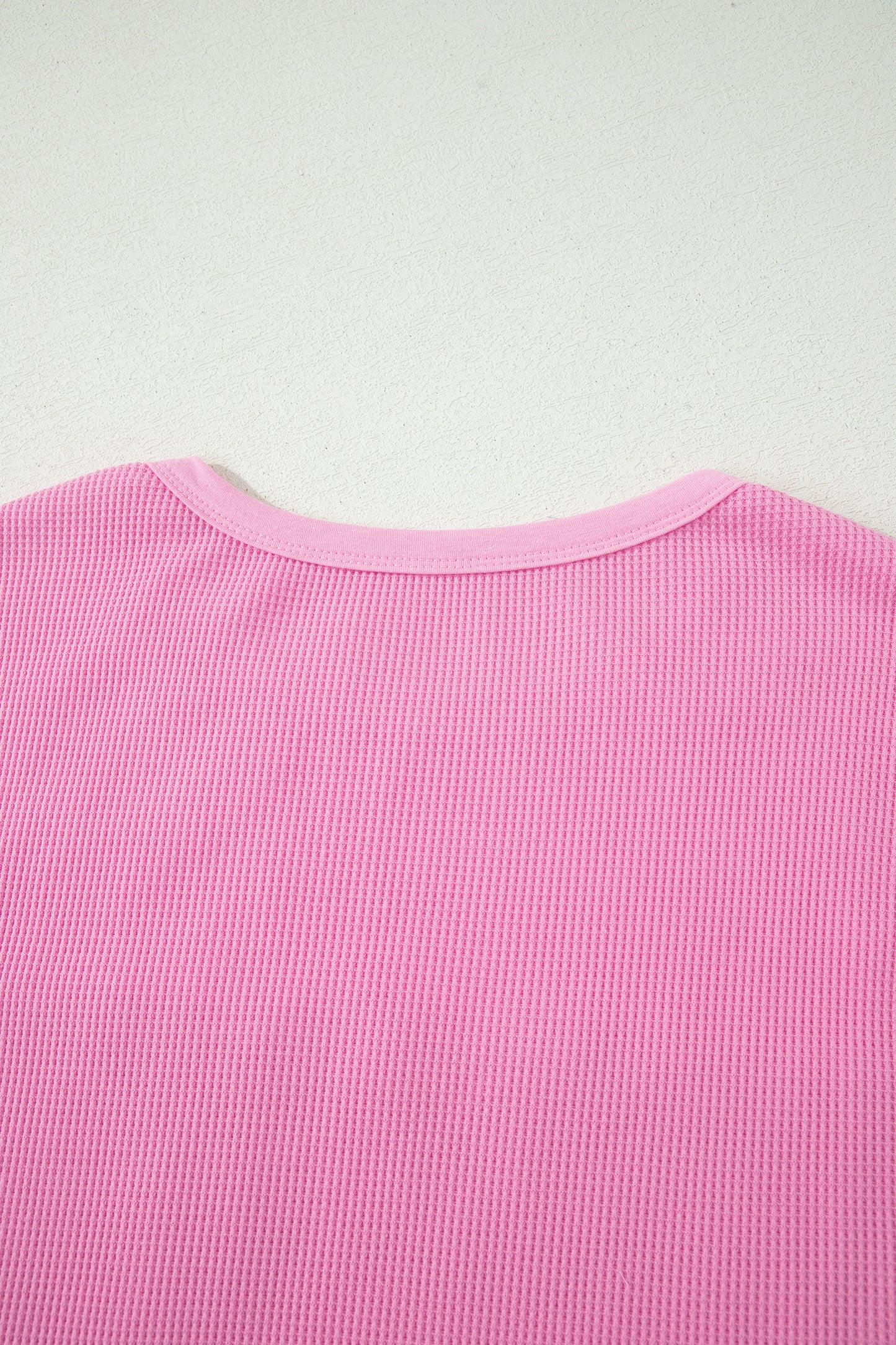 Pink Solid Color Raw Seam Waffled Patchwork Casual T Shirt-Tops/Tops & Tees-[Adult]-[Female]-2022 Online Blue Zone Planet