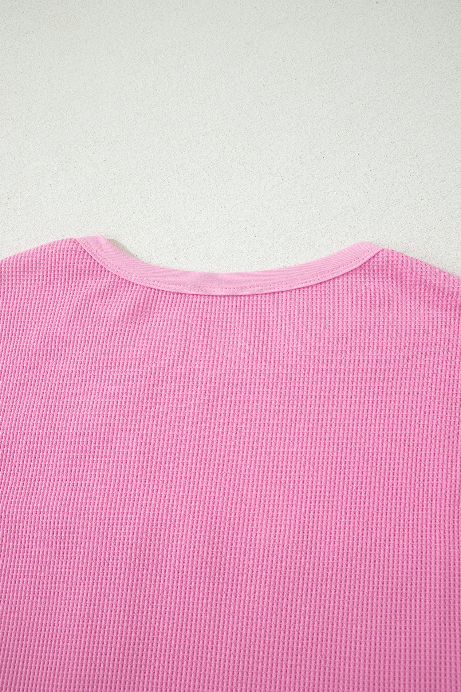 Pink Solid Color Raw Seam Waffled Patchwork Casual T Shirt-Tops/Tops & Tees-[Adult]-[Female]-2022 Online Blue Zone Planet