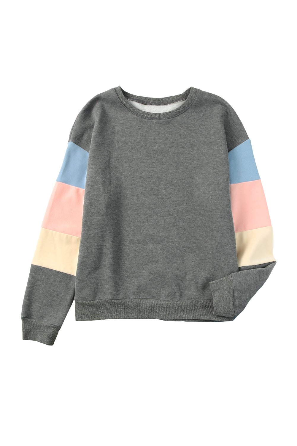 Gray Colorblock Long Sleeve Pullover Sweatshirt-Tops/Sweatshirts & Hoodies-[Adult]-[Female]-2022 Online Blue Zone Planet