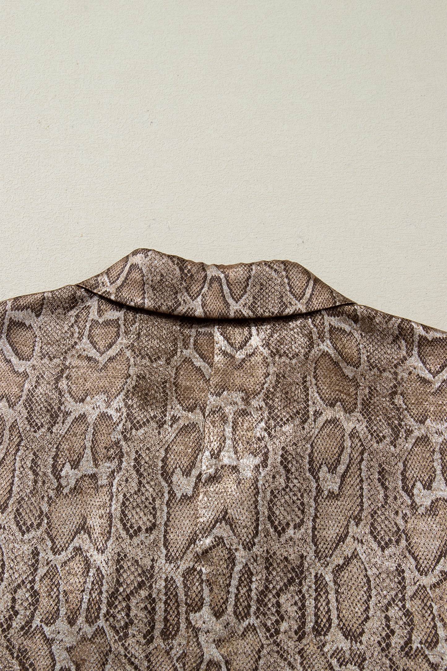 Brown Polo Collared V Neck Short Sleeve Metallic Leopard Blouse-Tops/Blouses & Shirts-[Adult]-[Female]-2022 Online Blue Zone Planet