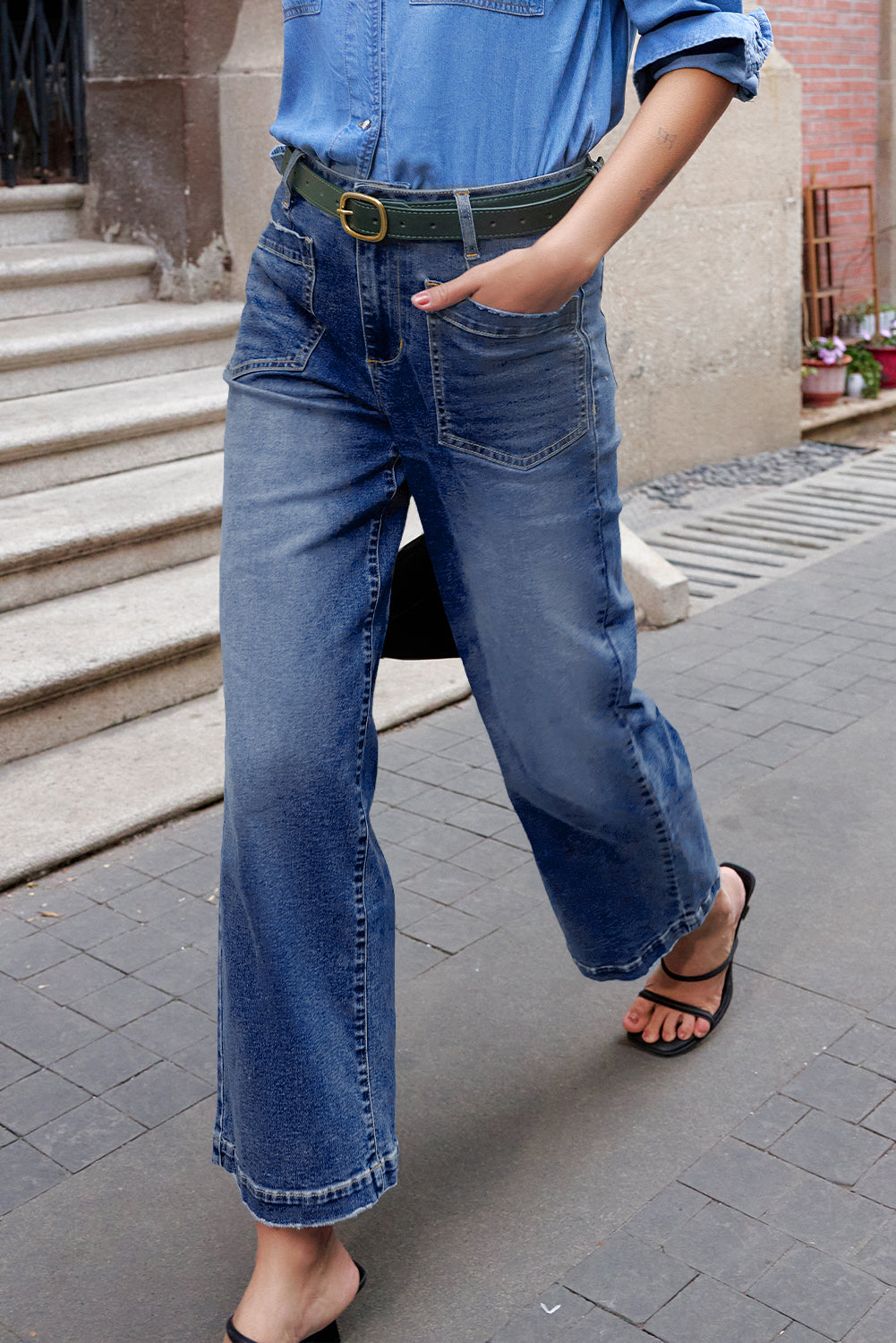 Bluing Mimimalist Patch Pocket Womens Shift Jeans-Bottoms/Jeans-[Adult]-[Female]-2022 Online Blue Zone Planet