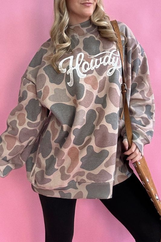 Multicolour Camo Print Howdy Western Style Baggy Pullover Sweatshirt-Tops/Sweatshirts & Hoodies-[Adult]-[Female]-2022 Online Blue Zone Planet