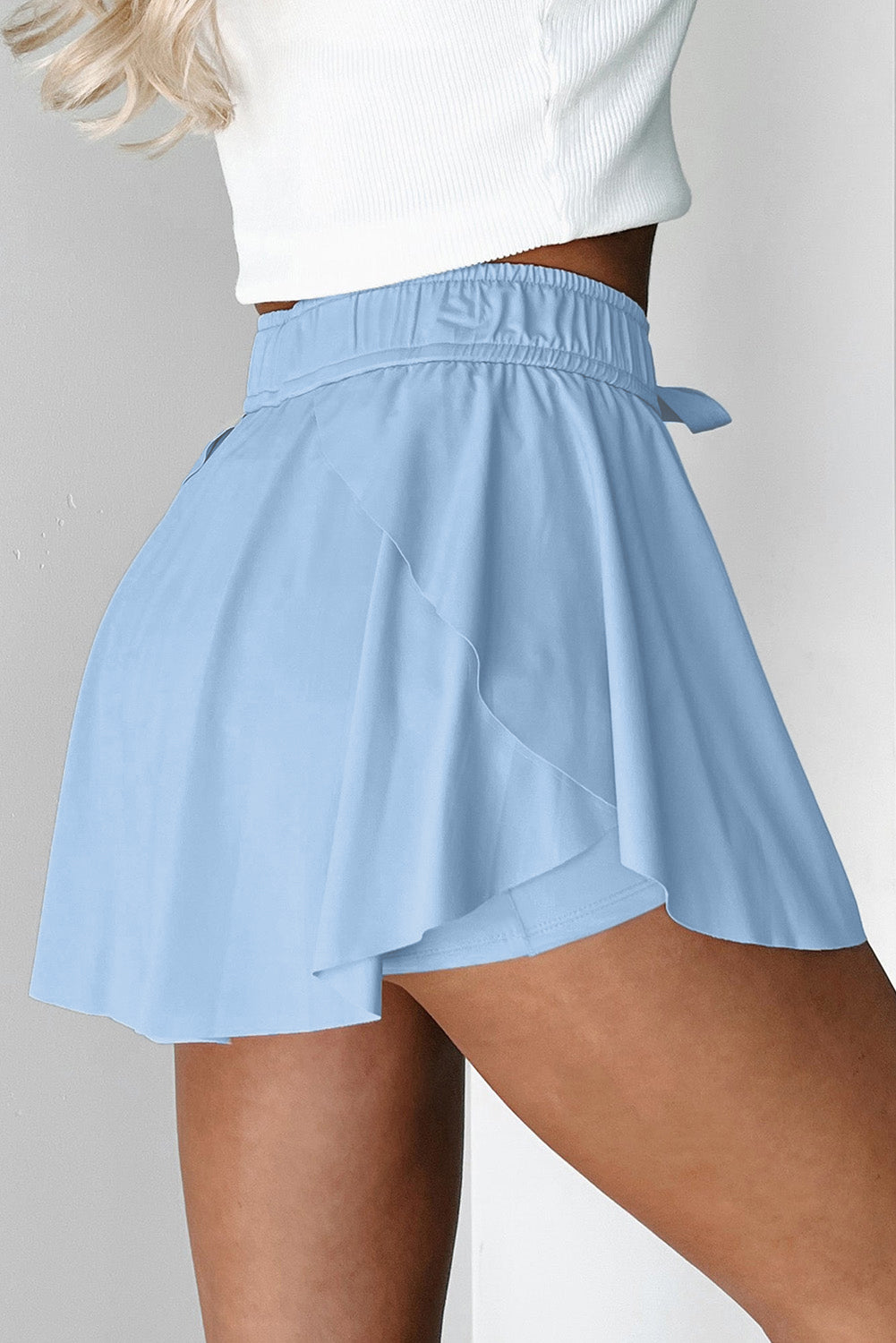 Sky Blue Drawstring High Waist Lined Tennis Skorts-Bottoms/Skirts & Petticoat-[Adult]-[Female]-2022 Online Blue Zone Planet
